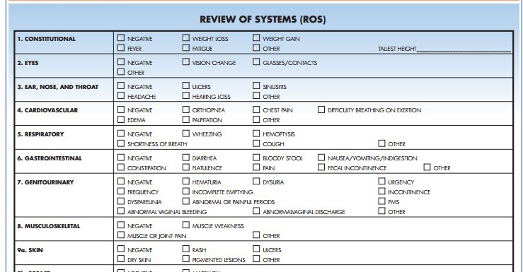 health history review of systems